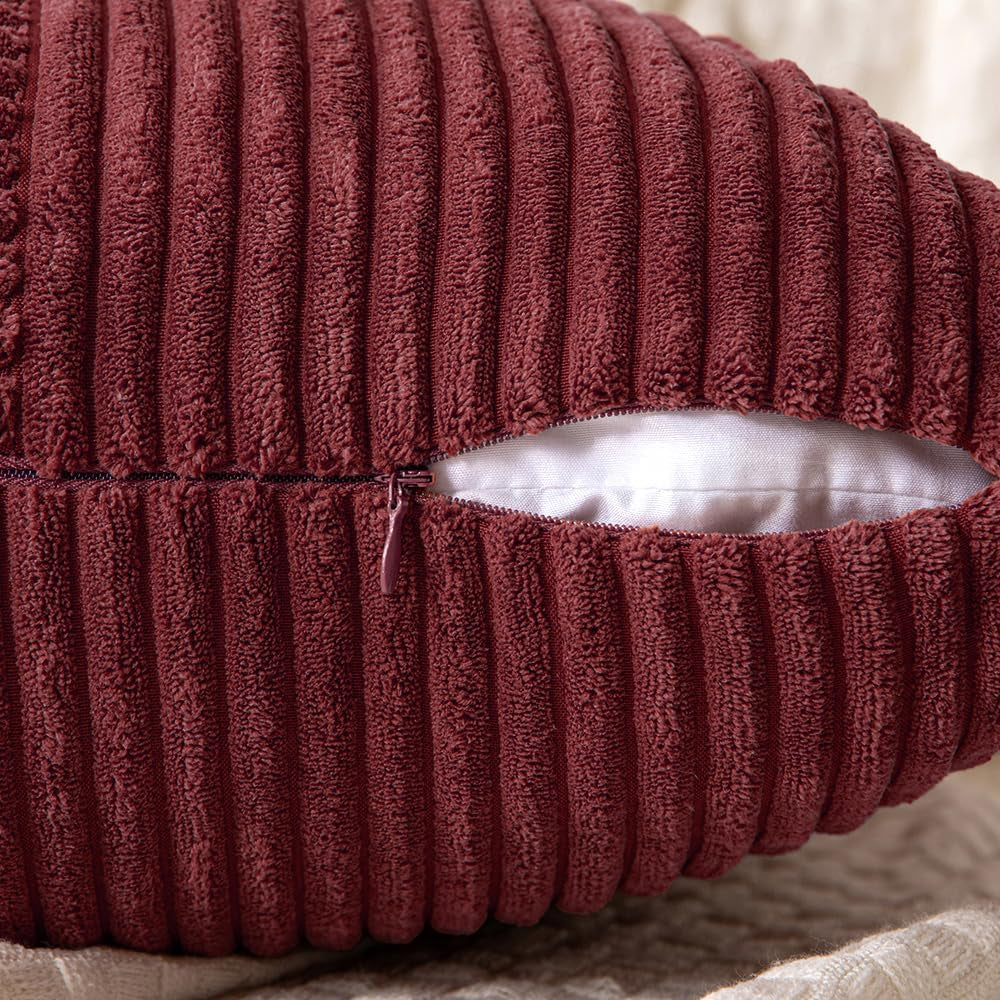Christmas Burgundy Corduroy Pillow Covers Pack of 2 Boho Decorative Spliced Throw Pillow Covers Soft Solid Couch Pillowcases Cross Patchwork Cushion Covers for Living Room Bed Sofa 18X18 Inch