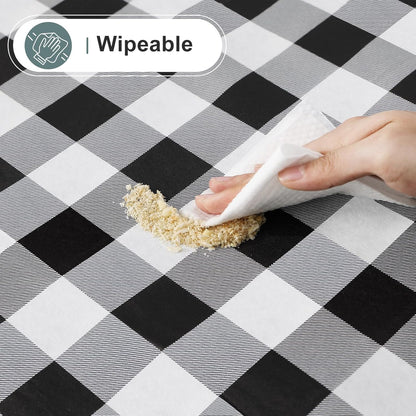 Rectangle Waterproof Vinyl Table Cloth, Buffalo Flannel Backed Tablecloth, Wipeable Plastic Table Cover for Dinner, Kitchen, Outdoor (60" X 84", Black and White)