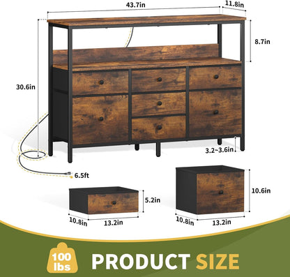 LED TV Stand for Bedroom, 50 Inch Kids Dresser with Power Outlets, 7 Drawers Entertainment Center with Storage Shelf, Living Room Console