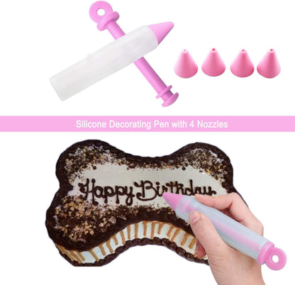 Dog Birthday Cake Mold Silicone Bone Shape Cake Pan with Decorating Pen (Pink, 10")