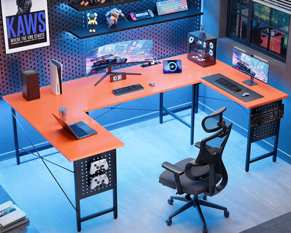 71 Inch Large Computer Desk with Power Outlets,U Shaped Corner Desk for Home Office Work and Gaming Orange