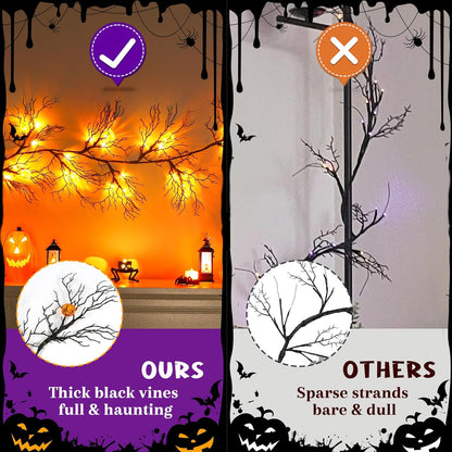 Halloween Garland with Lights Decorations with Pumpkin Lights,Battery Operated 6FT 47 LED Halloween Willow Vine Twig Garland for Mantle,Wall,Fireplace and Halloween Decorations