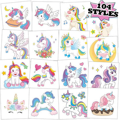 104 PCS Unicorns Temporary Tattoos for Kids Girls Birthday Party Decorations, Unicorns Fake Temp Tattoos Party Favors Party Supplies