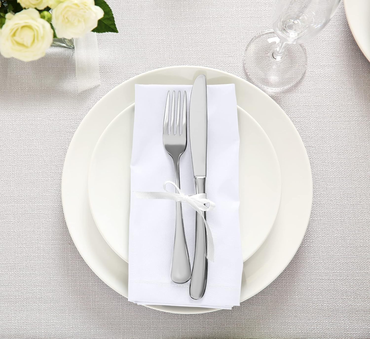 White Cloth Napkins [12 Pack, 18X18 Inch] Absorbent Cotton Blend Washable and Reusable for Dinner, Restaurant, Lunch, Wedding and Hotel