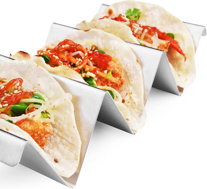 Taco Holders 4 Packs - Stainless Steel Taco Stand Rack Tray Style, Oven Safe for Baking, Dishwasher and Grill Safe