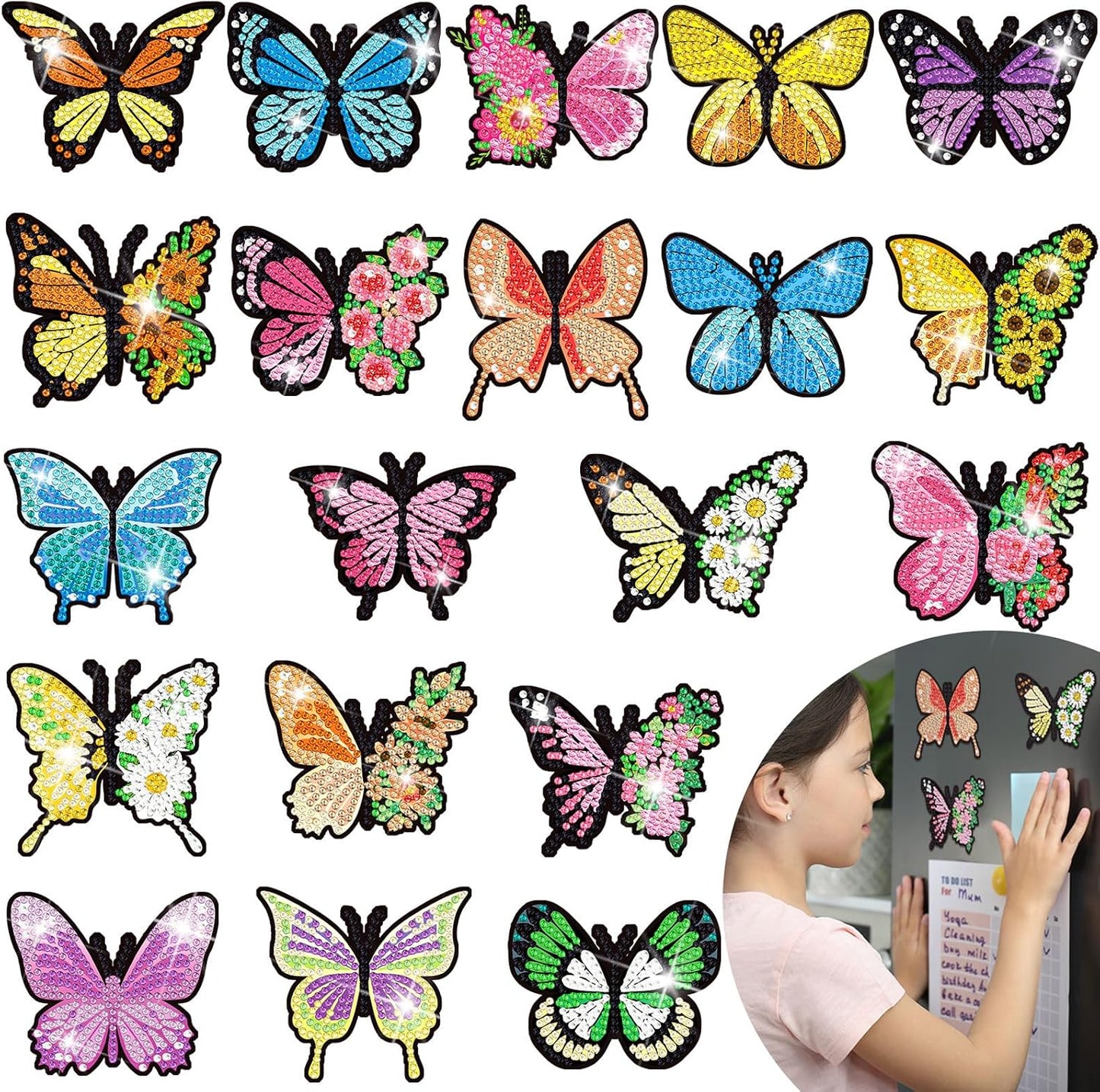 20-Piece Butterfly Diamond Painting Magnet Set - Decorative Refrigerator Art Stickers for Christmas