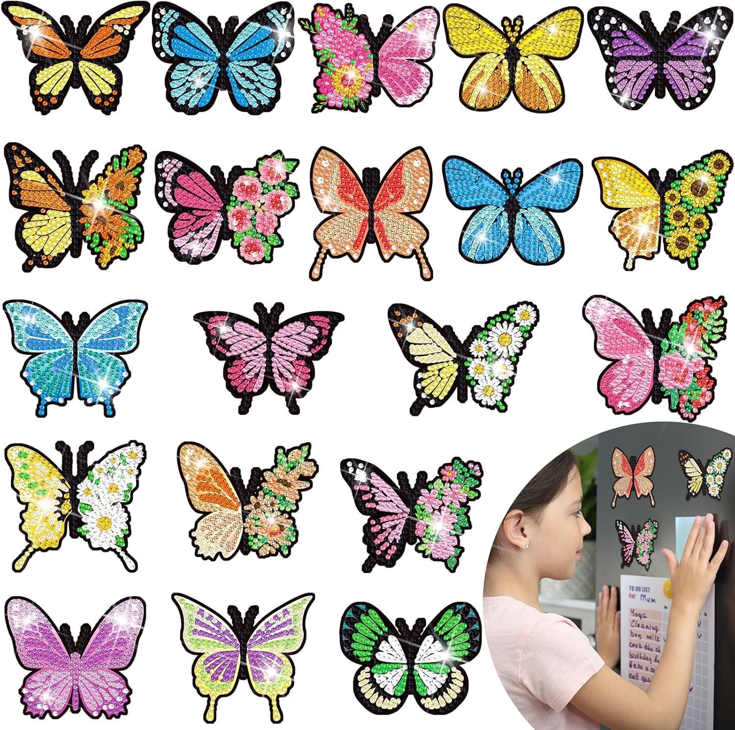 20-Piece Butterfly Diamond Painting Magnet Set - Decorative Refrigerator Art Stickers for Christmas