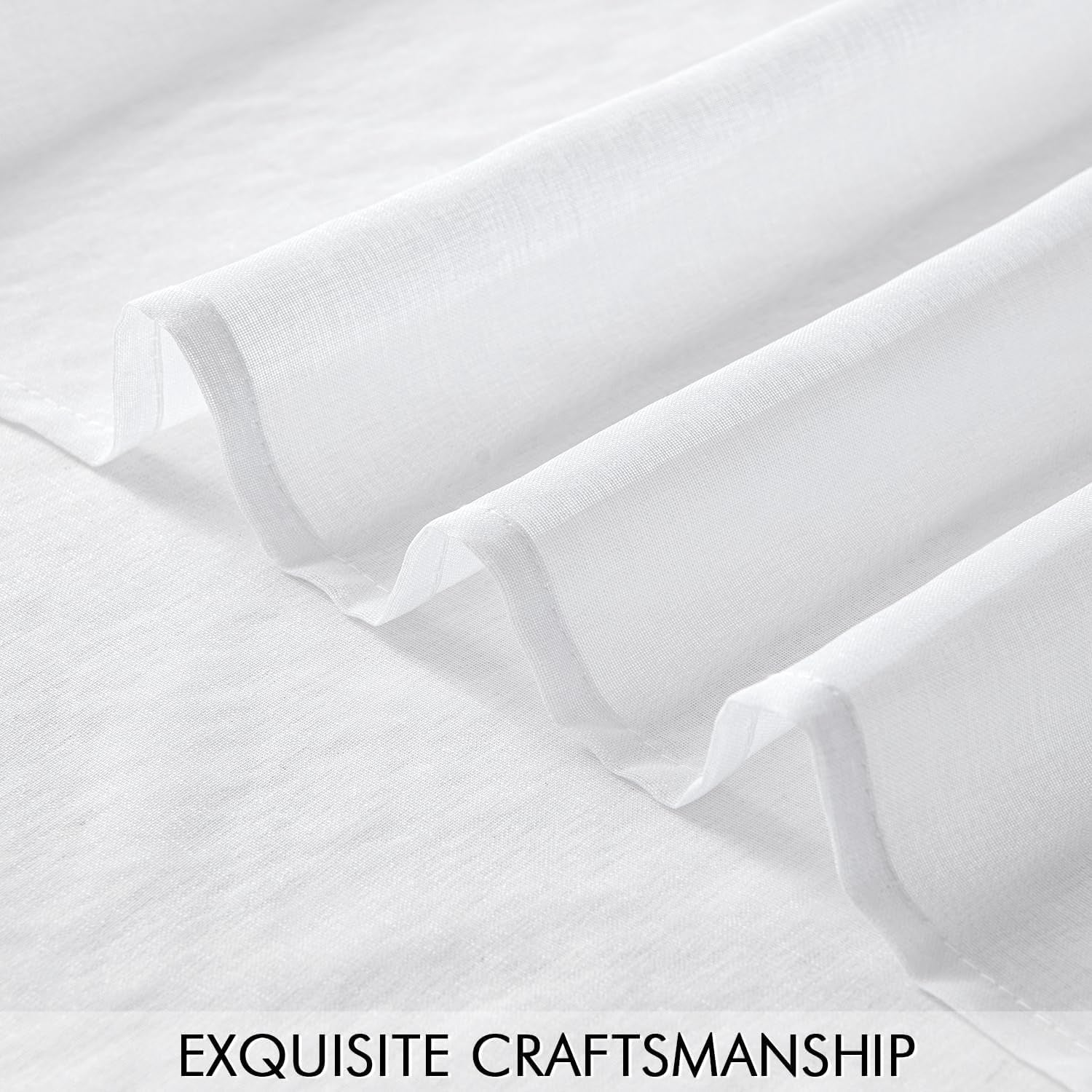 White Sheer Curtains Linen Textured 45 Inches Long 2 Panels for Bedroom Kitchen, Semi Transparent Farmhouse Rod Pocket Light Filtering Voile Window Drapes, W 42 X L 45 Inch Length
