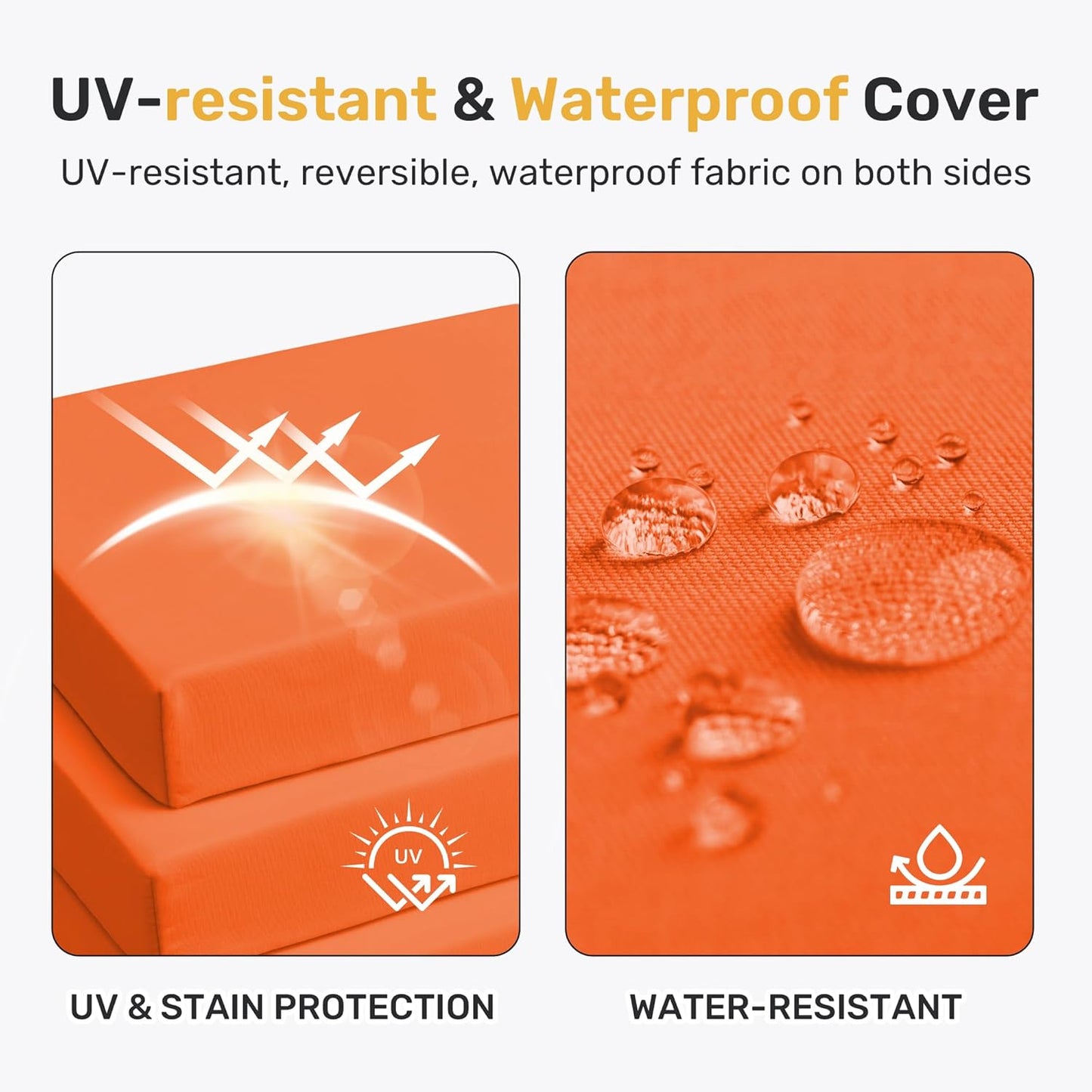 Outdoor Chair Cushions Pack of 2, Water Resistant Patio Cushions with Ties, High Density Sponge Filling Square Corner Seat Cushions for Outdoor Furniture, 24"*24"*4", Orange