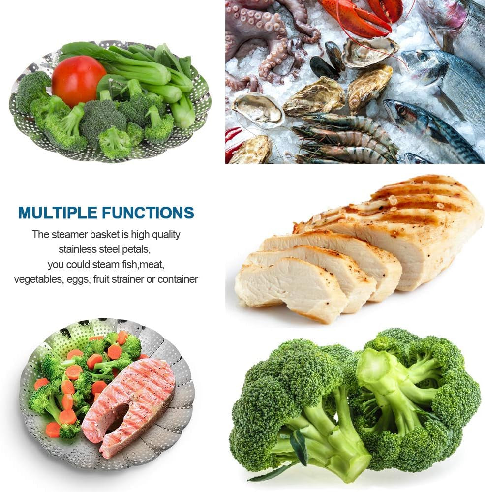 Vegetable Steamer Basket, Premium Stainless Steel Veggie Steamer Basket - Folding Expandable Steamers to Fits Various Size Pot Small by  (5.5" to 9.2")
