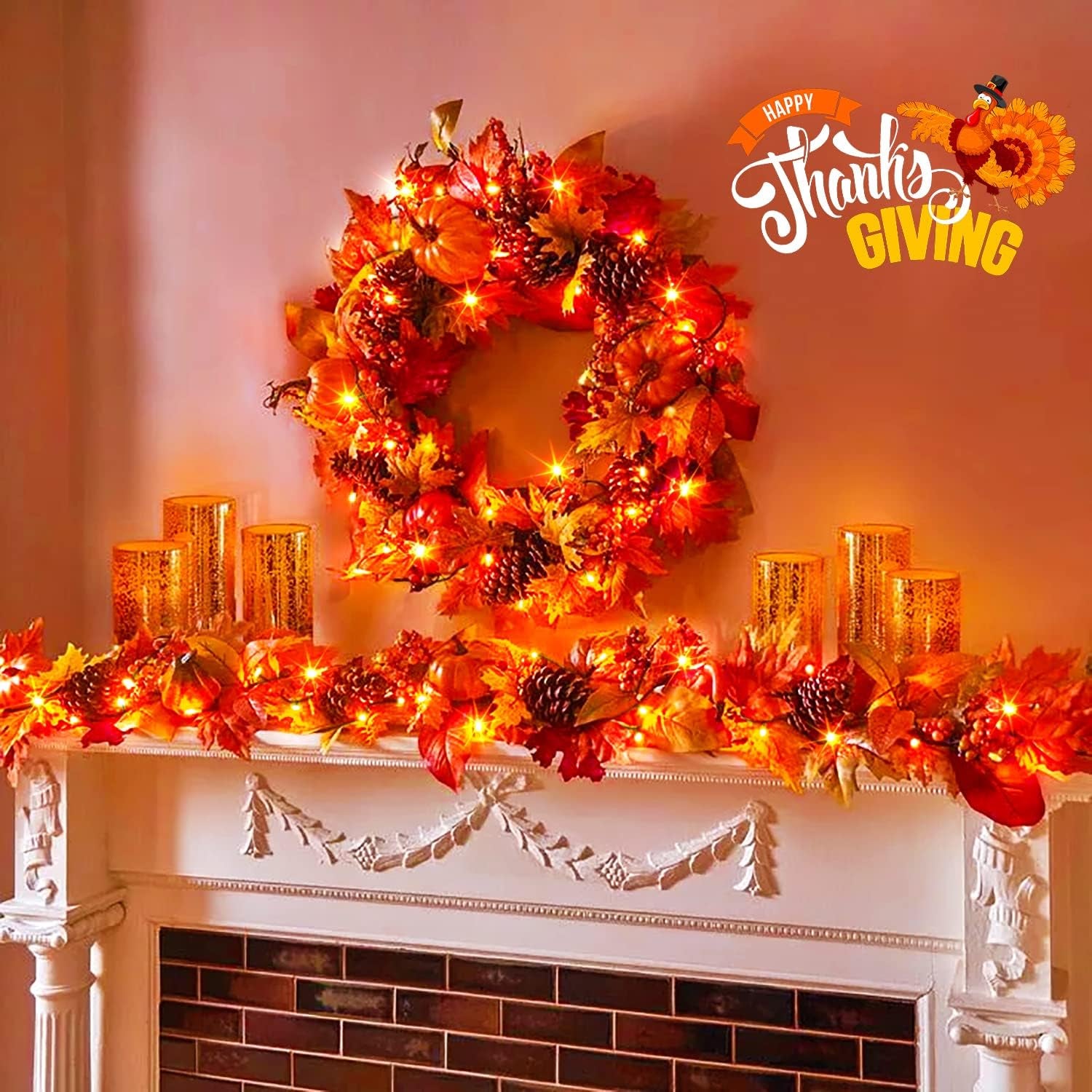 500 LED Orange Halloween Lights Outdoor, 173Ft Halloween String Lights Plug In, Waterproof 8 Modes Orange LED Light for Party House Tree Fall Thanksgiving Decorations