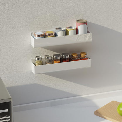 Adhesive Acrylic Spice Rack with Nano Double Sided Tape Wall Mount Organizer Wall Spice Rack with Shelf Ends for Kitchen Cabinet Door - 2 Pack 12'' Shelves (White)