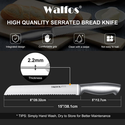 8 Inch Bread Knife with Sheath, Serrated Bread Knife with Upgraded Stainless Steel, Ultra-Sharp, Bread Slice Knife for Slicing Homemade Bread, Bagels, Cake