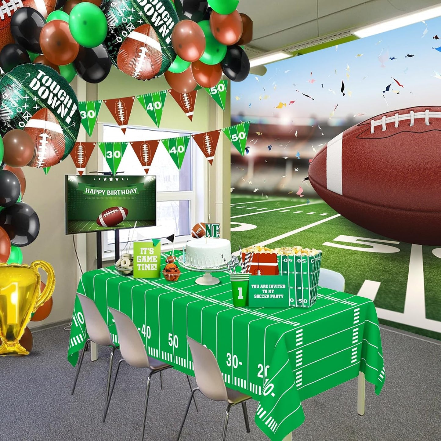 2 Pack Football Tablecloths, Football Themed Disposable Plastic Table Cover for Birthday, Sports Party Games Decorations 54 X 108 Inch