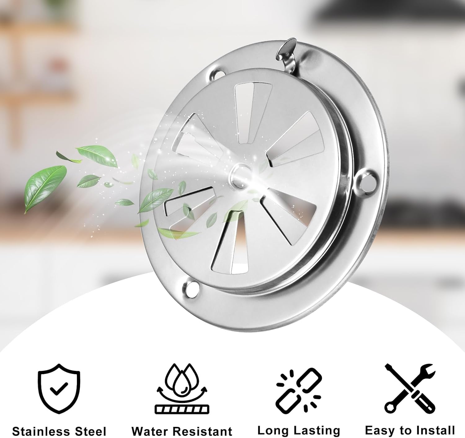 2-Piece Stainless Steel BBQ Grill Smoker Exhaust Vent Damper Set for Airflow Adjustment and Smoke Control, Replacement Parts JMUS20243414