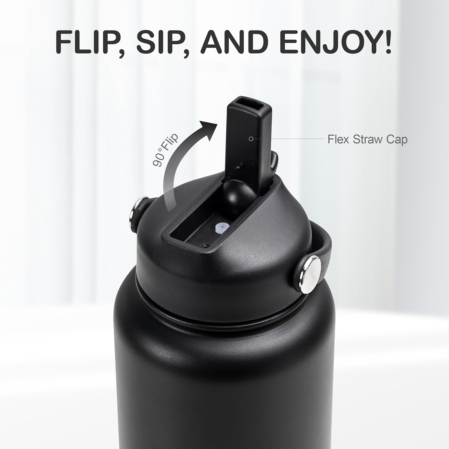 32 Oz Stainless Steel Insulated Water Bottle with Leak-Proof Flip Straw and Handle - Reusable Wide Mouth Design for Travel, Gym, and School (Carbon Black)