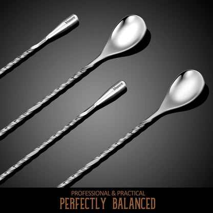12-Inch Bar Spoon, Set of 2, Stainless Steel Mixing Spoons, Spiral Pattern Bar Cocktail Shaker Spoon