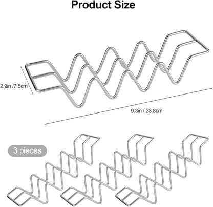 Taco Holders Set of 3,Stainless Steel Taco Shell Holder Stand,Taco Tray Plates for Taco Bar Gifts Accessories,Holds 4 Tacos Each,Oven Safe for Baking, Dishwa Sher and Grill Safe