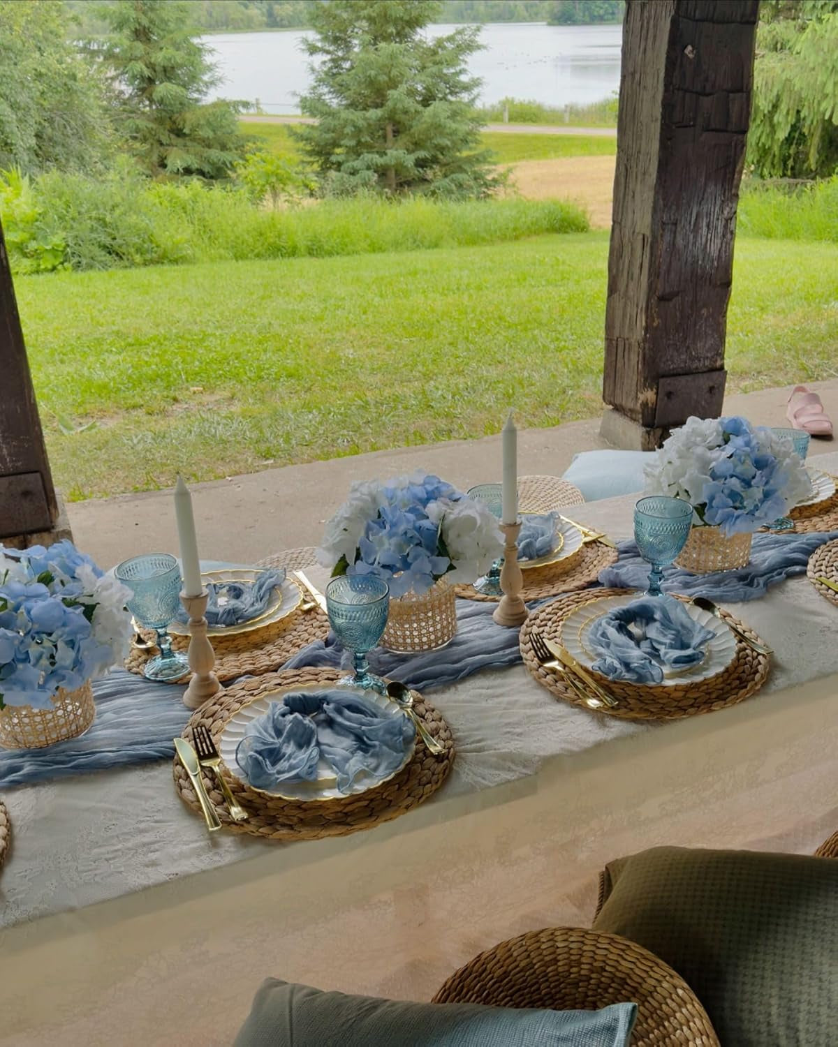 Dusty Blue Cheese Cloth Table Runners, 35X120 Inch Boho Gauze Sheer Cheese Cloth Table Runner for Party Birthday Wedding Bridal Baby Shower Dining Decorations