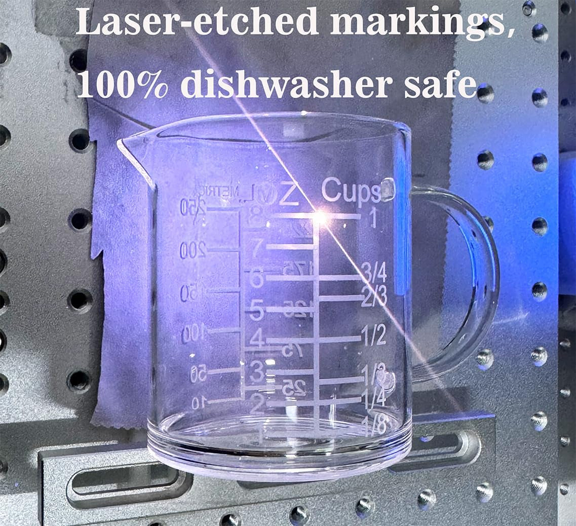 Ackers Etched Graduated Glass Measuring Cup - [Insulated Handle | V-Shaped Spout] - High Borosilicate Glass Measuring Cup for Kitchen or Dining, Easy to Read, 250Ml (8Oz, 1 Cup)