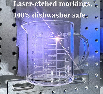 Ackers Etched Graduated Glass Measuring Cup - [Insulated Handle | V-Shaped Spout] - High Borosilicate Glass Measuring Cup for Kitchen or Dining, Easy to Read, 250Ml (8Oz, 1 Cup)