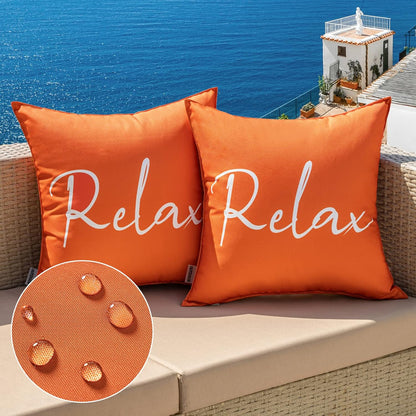 Outdoor Waterproof Throw Pillow Covers Set of 2 Relax Decorative Outdoor Square Pillowcases for Chair Patio Garden Couch Tent Balcony Sofa Orange 16X16 Inch