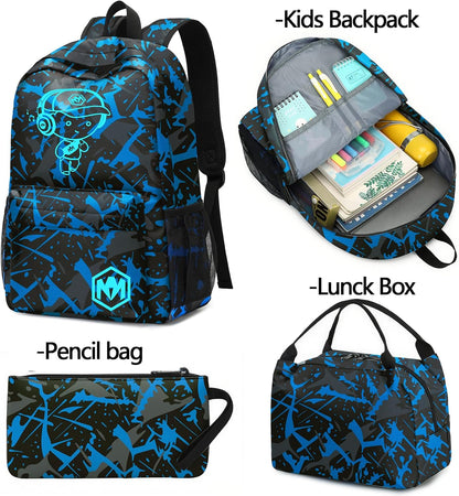 School Backpack for Boys Teens Bookbag Travel Daypack Kids Girls Lunch Bag Pencil Case
