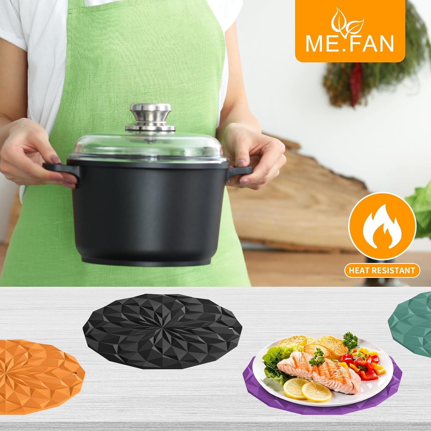 Silicone Trivet Mats - 4 Pack Pot Holders - 7.4'' Thickened Hot Pads for Hot Pots, Pans and Dishes, Heat Resistant Silicone Trivet for Table and Counter Top Desert Sage