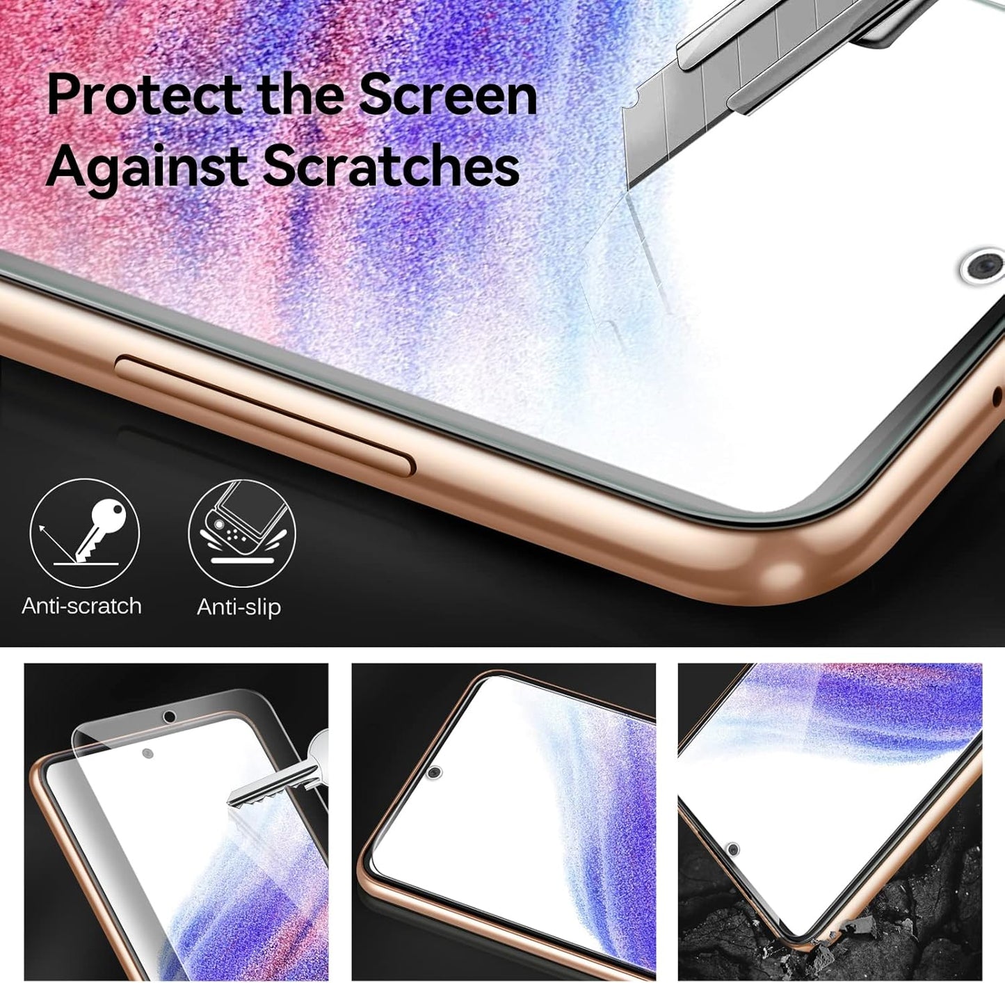[4+2 Pack] Screen Protector for Samsung Galaxy A53 5G 6.5" 2022 [4 Pack] with [2 Pack] Camera Lens Protector Tempered Glass with [Alignment Frame] Transparent HD Clear Anti-Scratch, 6.5 Inch