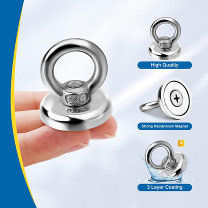 Heavy-Duty Magnetic Hooks 10-Pack, 60 lbs Pulling Force Neodymium Magnets with Countersunk Eyebolt for Home, Office, Garage, and Kitchen Use