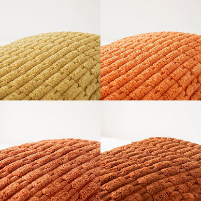 Set of 4 Burnt Orange Fall Decorative Throw Pillow Covers 18X18 Inch for Couch Bed Chair, Modern Farmhouse Boho Room Decor, Soft Fuzzy Corduroy Textured Striped Cushion Case 45Cm
