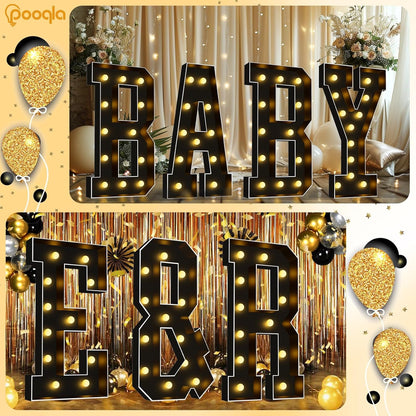 4 FT Marquee Light up Letters, Black Letter Lights 4 Feet Tall, Giant Sign Big Mosaic for Balloons Birthday Party Anniversary Wedding Decorations, Warm White S