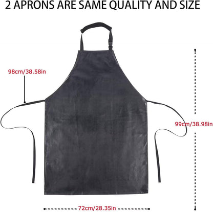 2 Pack Waterproof Rubber Vinyl Apron for Unisex Adult, Lightweight Chemical Resistant Industrial Work Apron