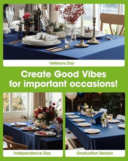 Plastic Table Cloth Disposable 10 Pack, 52 X 70 Inch Table Cloths, Patriotic Decorations, Thanksgiving, Veterans Day Tablecloths, Rectangle, Plastic Cover, Waterproof & Sturdy, Navy Blue