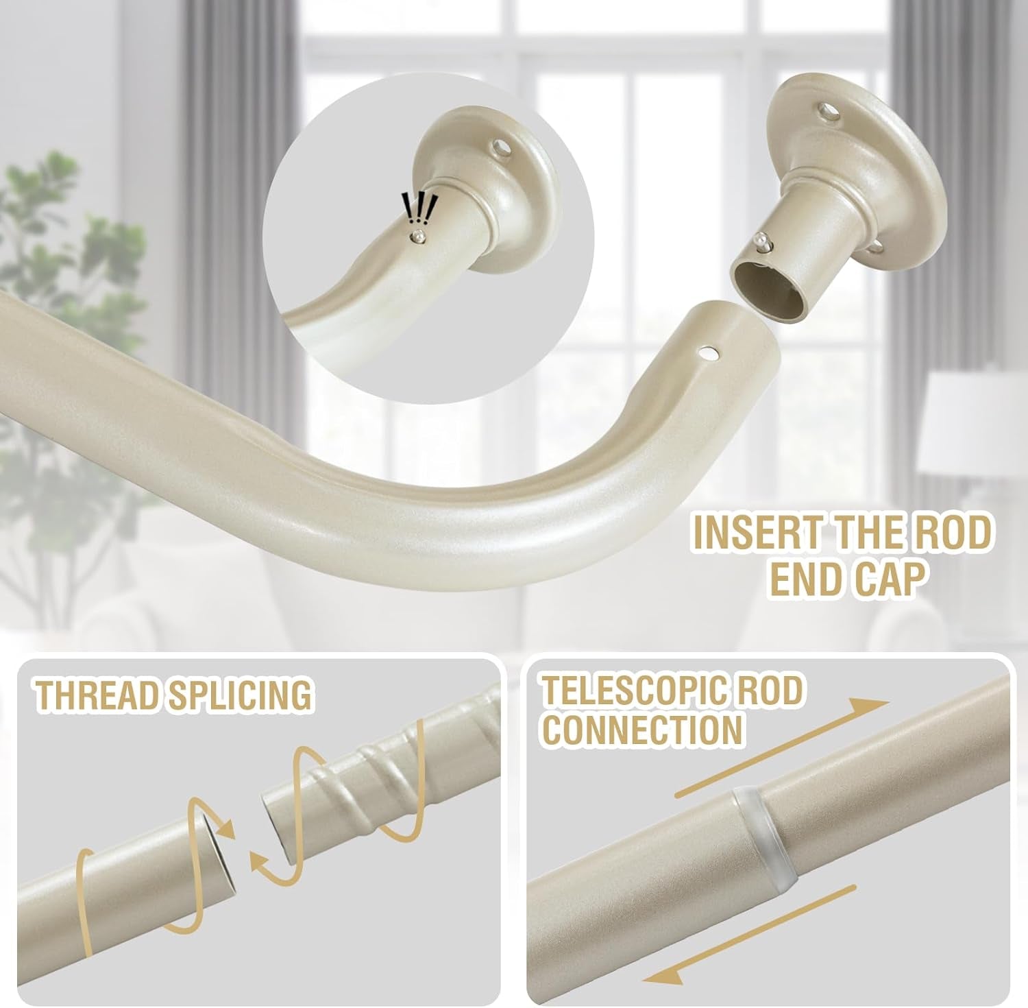 Blackout Curtain Rod for Windows 18.5 to 28.5 Inch, 3/4 Inch Adjustable Wrap around Short Curtain Rods Telescoping Curved Drapery Rods for Living Room Inoor/Outdoor,Nickel