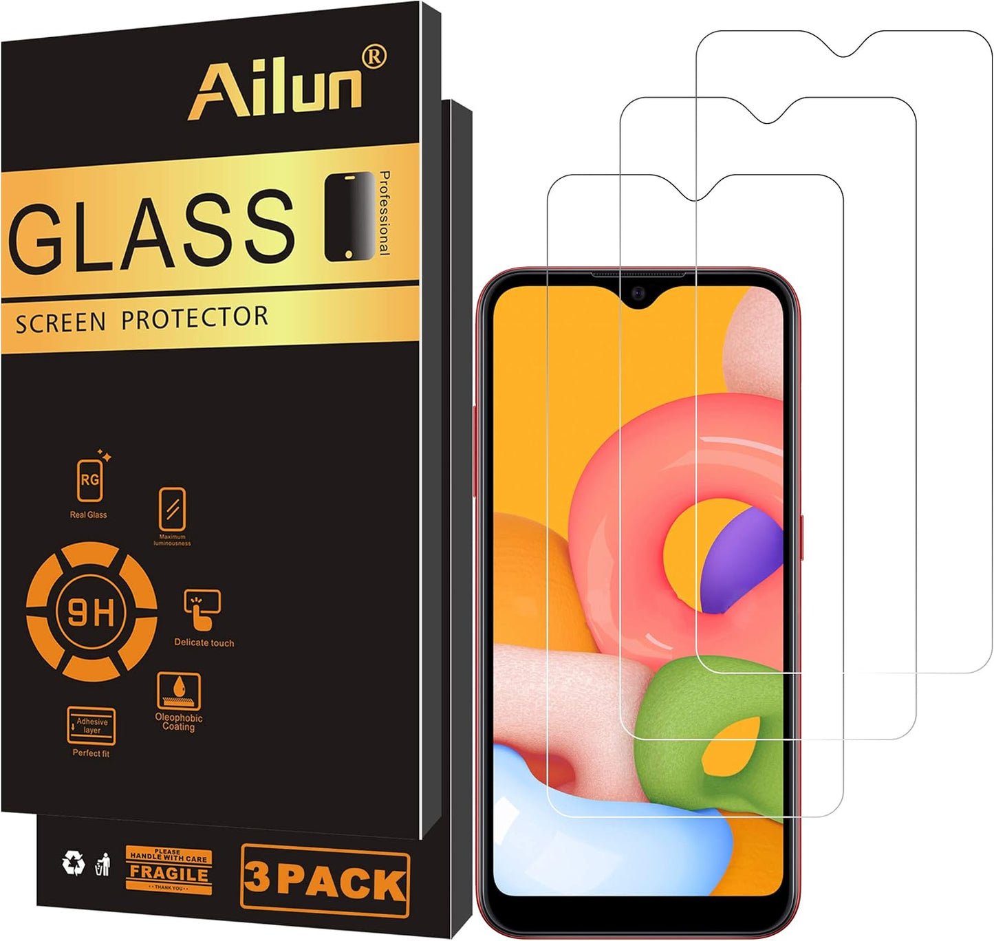 Screen Protector for Galaxy A01 [5.7 Inch] 3 Pack Tempered Glass Ultra Clear Anti-Scratch Case Friendly