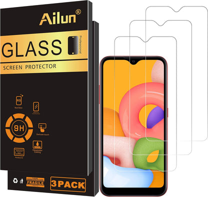 Screen Protector for Galaxy A01 [5.7 Inch] 3 Pack Tempered Glass Ultra Clear Anti-Scratch Case Friendly