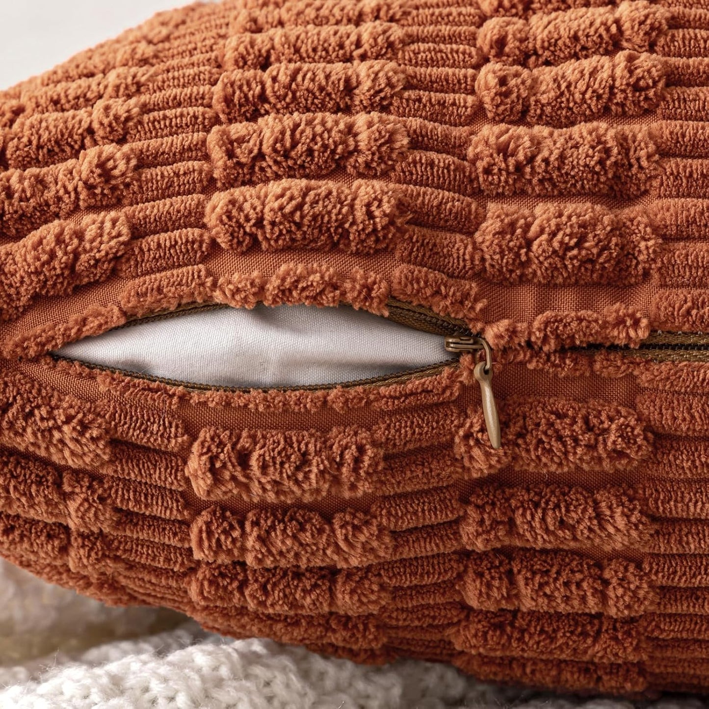 Pack of 2 Dark Rust Corduroy Decorative Fall Pillow Covers 18X18 Inch Soft Boho Striped Throw Pillow Covers Modern Farmhouse Home Decor for Summer Sofa Living Room Couch Bed