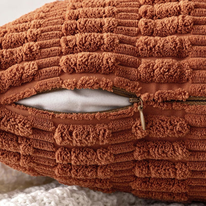 Pack of 2 Dark Rust Corduroy Decorative Fall Pillow Covers 18X18 Inch Soft Boho Striped Throw Pillow Covers Modern Farmhouse Home Decor for Summer Sofa Living Room Couch Bed