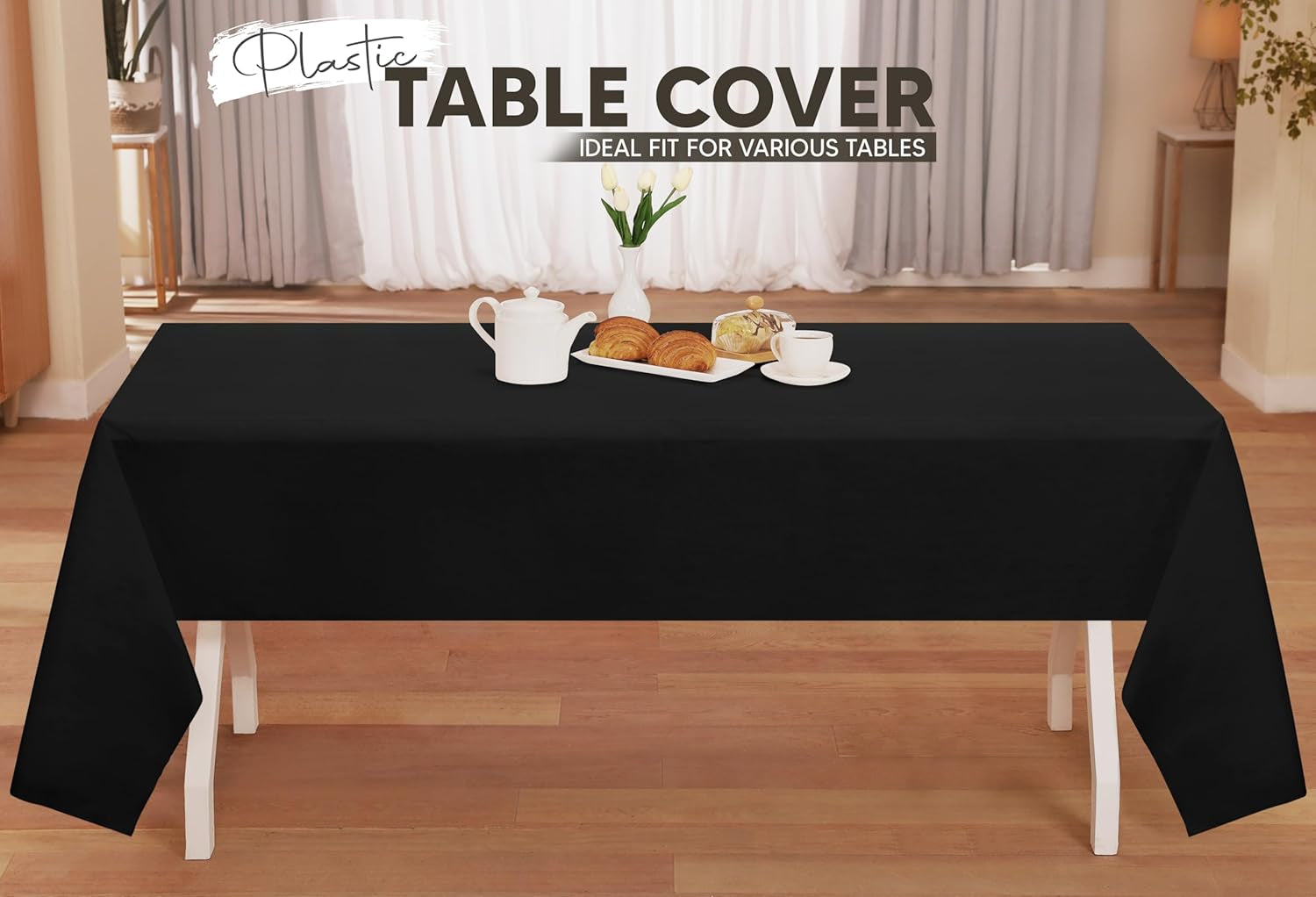 Plastic Table Cloth Disposable (12 Pack - 54X108 Inch) Black Rectangle Tablecloth Waterproof Stain Resistant Party Table Cover
