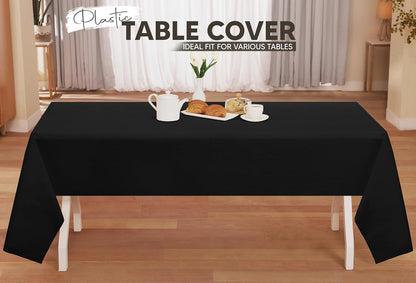 Plastic Table Cloth Disposable (12 Pack - 54X108 Inch) Black Rectangle Tablecloth Waterproof Stain Resistant Party Table Cover
