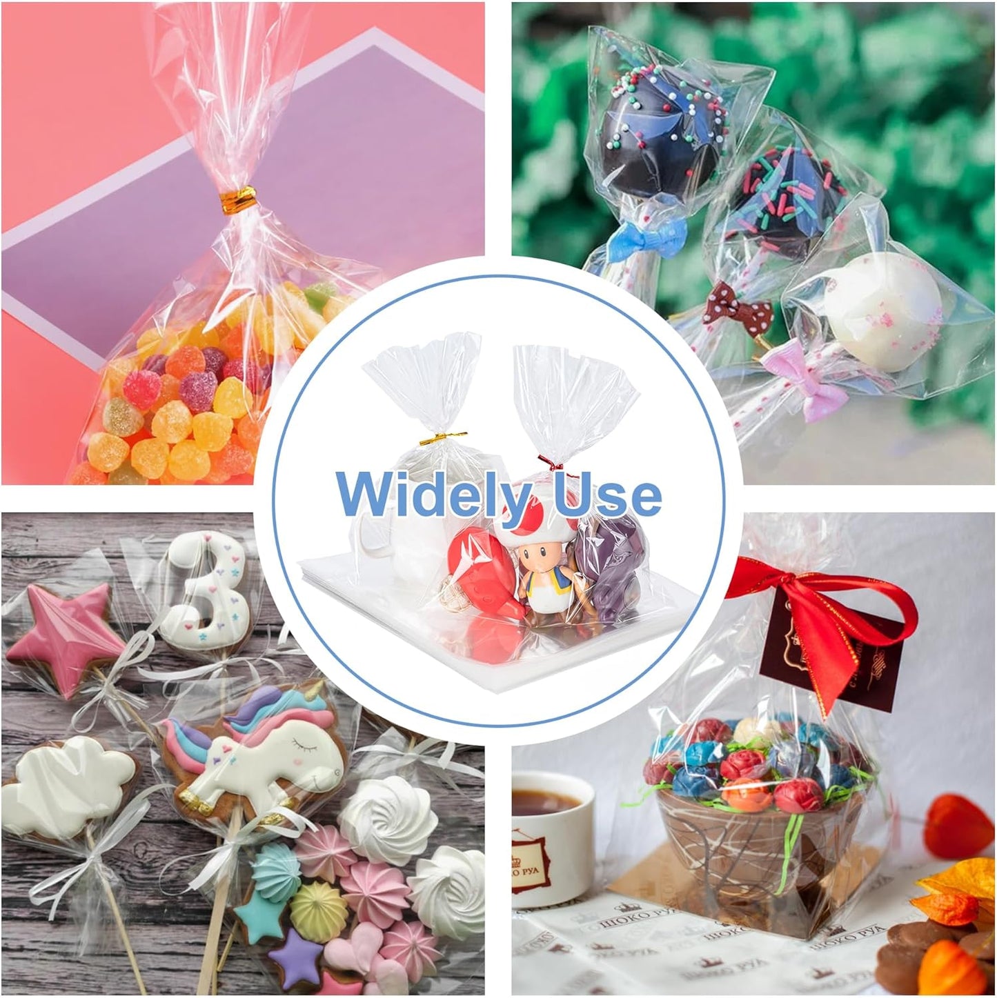 Halloween Cellophane Treat Bags, 200Pcs Trick or Treat Goody Bags with 220Pcs Twists for Snacks Cookies Packing, Party Supplies,Halloween 01