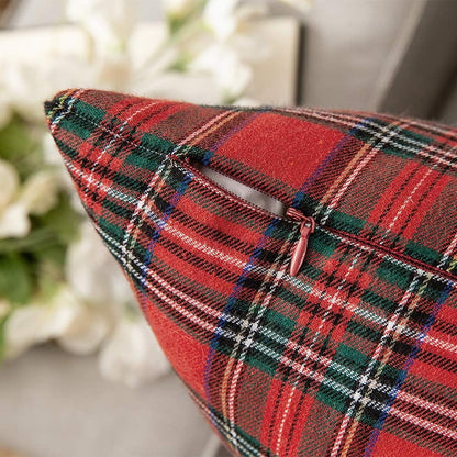 Christmas Set of 2 Scottish Tartan Plaid Throw Pillow Covers Farmhouse Classic Decorative Outdoor Square Cushion Cases for Home Decor Sofa Couch 18X18 Inch, Red