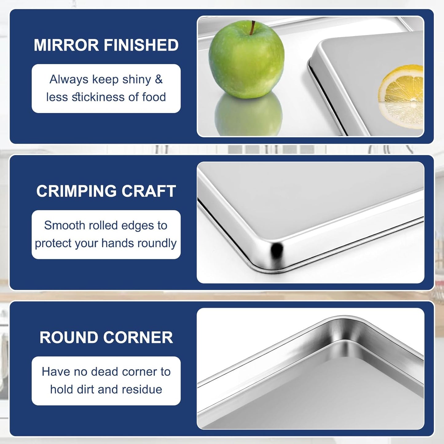 9 Inch Baking Cookie Sheet, Oven Pan Tray Stainless Steel Sheet Pan for Kitchen, Oven Bakeware for Multi Uses, Shiny Look & Dishwasher Safe, Healthy & Heavy Duty, 1Pc