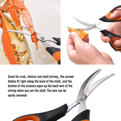 4-Person Seafood Tools Set Includes 2 Crab Crackers, 4 Lobster Shellers, 4 Crab Leg Forks/Picks and 1 Seafood Scissors - Nut Cracker Set