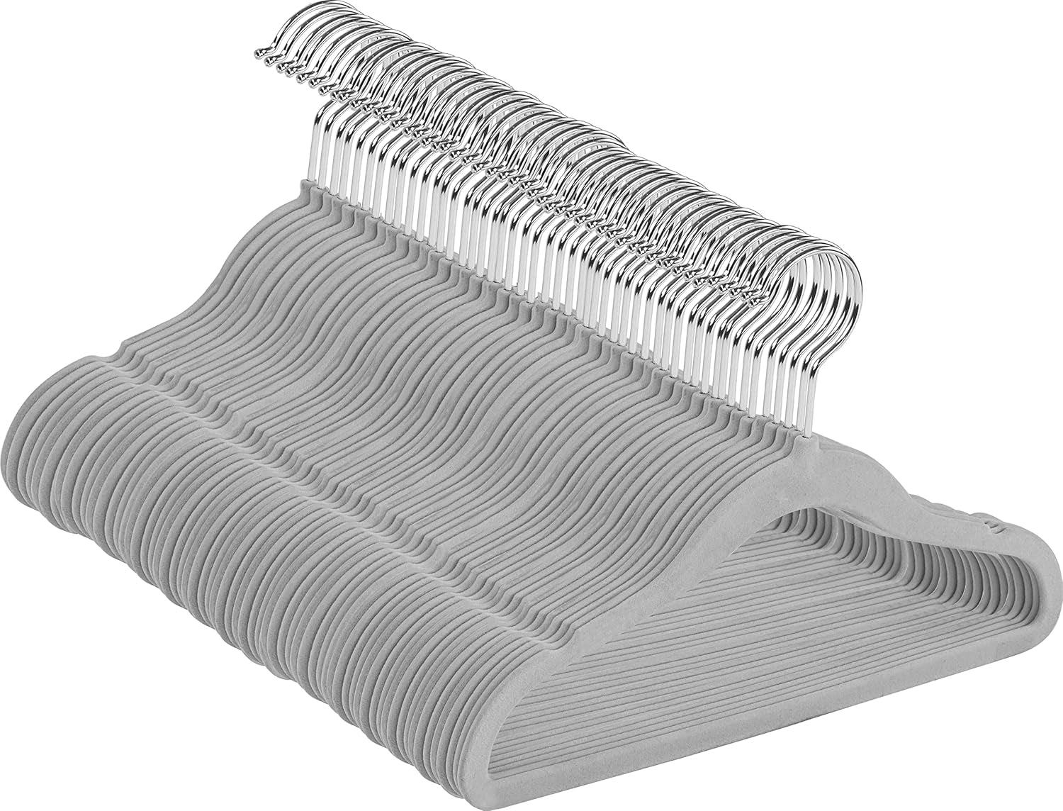 Kids Hangers Velvet (50 Pack) - 11 Inch Durable Baby Hangers for Closet - Perfect for Toddler & Non Slip for Everyday Use (Grey)