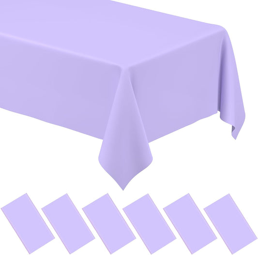 6 Pack Light Purple Rectangular Plastic Tablecloths, Pastel Purple Disposable Table Covers 54" X 108" for Birthday, BBQ, Bridal Shower, Engagement Wedding, Picnic Parties and 8 Ft Table Use