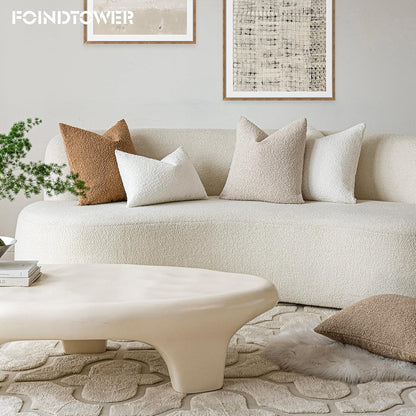 Pack of 2 Textured Boucle Throw Pillow Covers Accent Solid Pillow Cases Cozy Soft Decorative Couch Cushion Case for Chair Sofa Bedroom Living Room Home Decor, 20 X 12 Inch,White