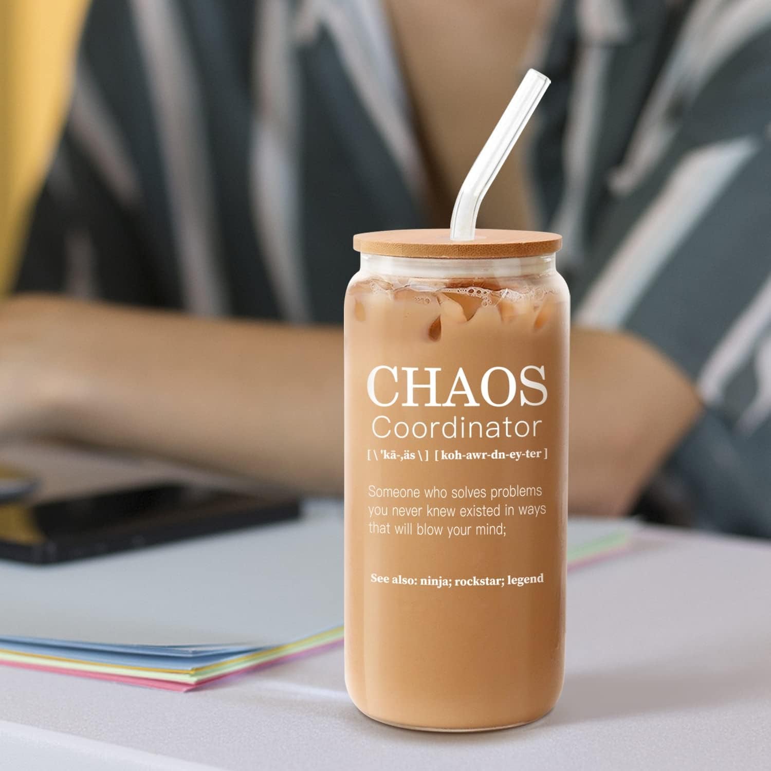 Chaos Coordinator Gifts - Boss Lady Gifts for Women, Coworker, Teacher, Nurse, Mom - 18 Oz Teacher Office Can Glass