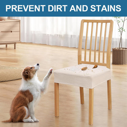 Set of 4 Waterproof Stretch Jacquard Removable and Washable Dining Room Chair Seat Covers, Beige